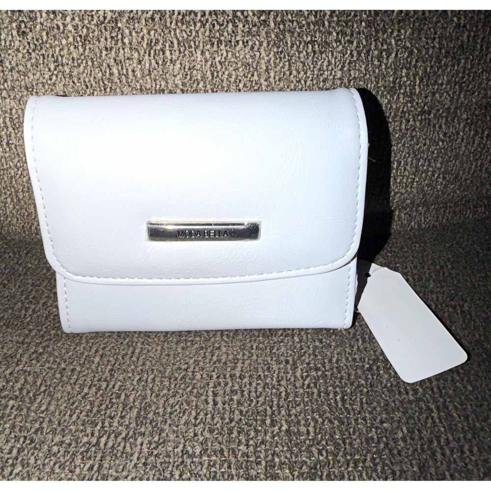 Moda Bella White Solid Bifold Women's Wallet Snap Closure Zipper Coin Pocket